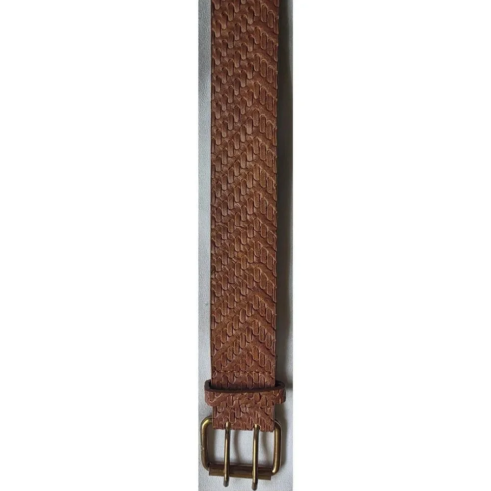 Brown Embossed Wide Waist Belt Double Grommet Boho Western Festival Size M/L
